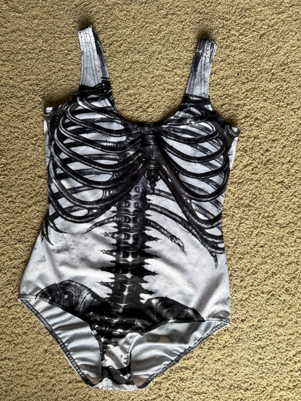 Black & White Skeleton Print One-Piece Swimsuit